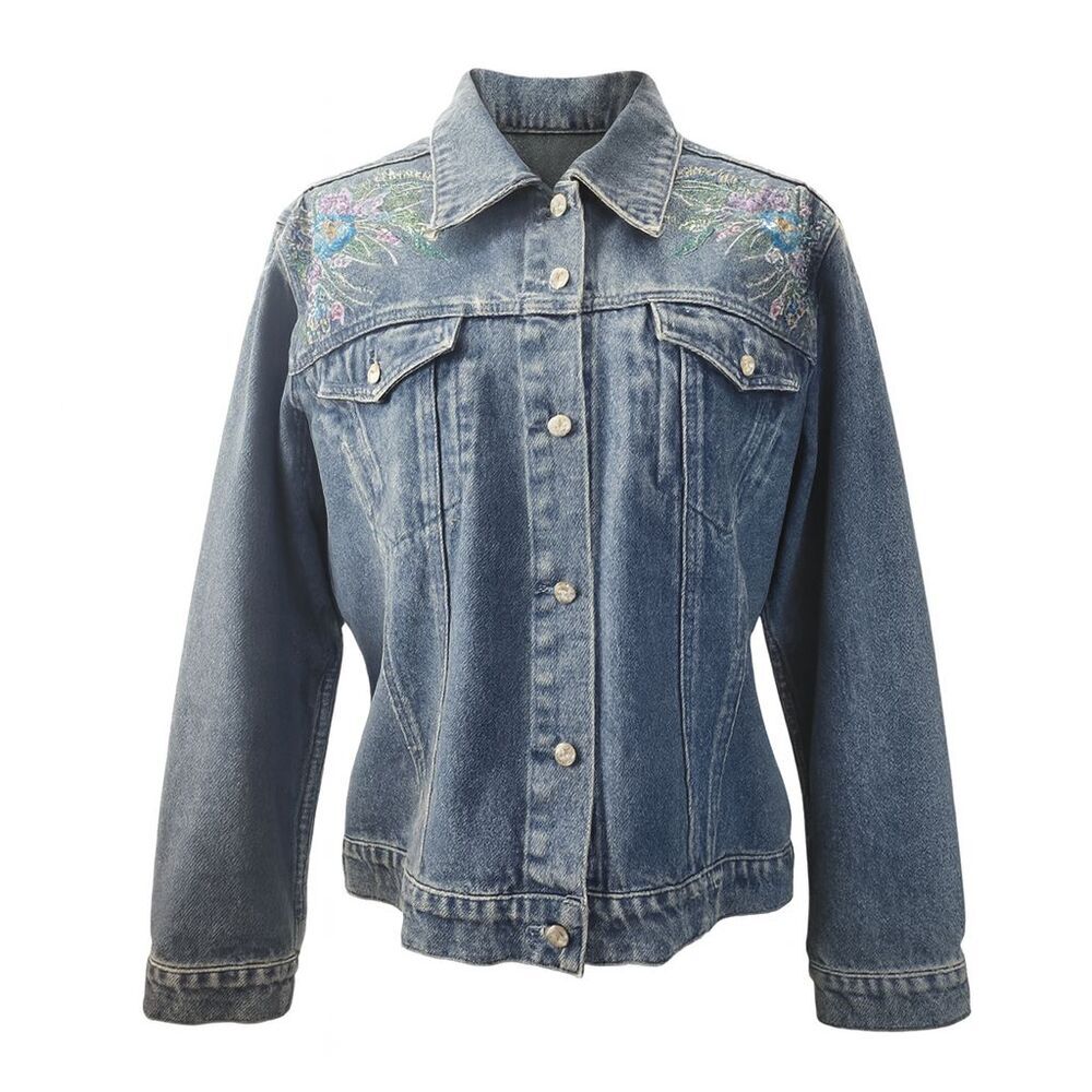 Christine Alexander Denim Jacket Women L Blue Vintage‎ Western Rhinestone Bling - Picture 2 of 15